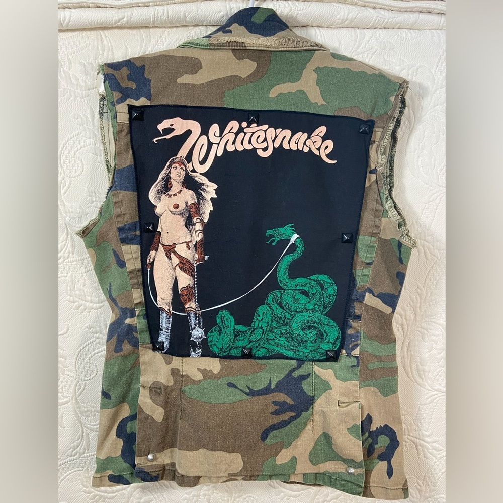Camo Artist Vest with Whitesnake Frazetta print